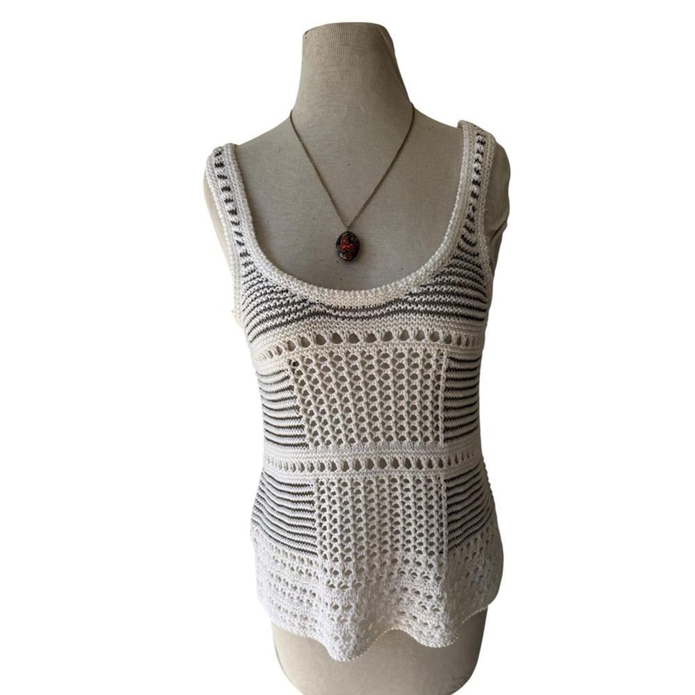 Topshop White Metallic Crochet  Tank Top Sz 4 Boho Beach EUC